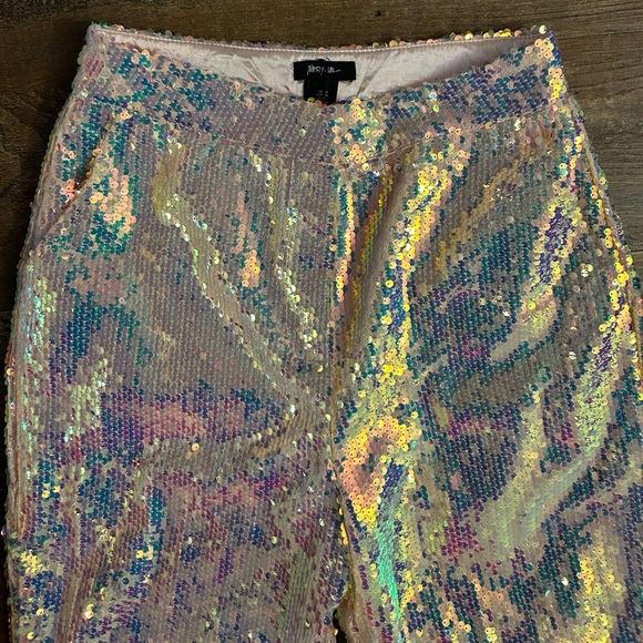 Premium Sequin Feather Trim Flare Pants disco boho party - Picture 8 of 11